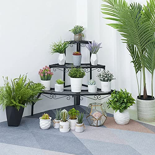Växtställning i 3 nivåer, trappan stil Metall blommor potthållare Förvaringshylla Hörnhylla Scalloped Rund stege, blomställning för inomhus, utomhus, balkong, uteplats,White