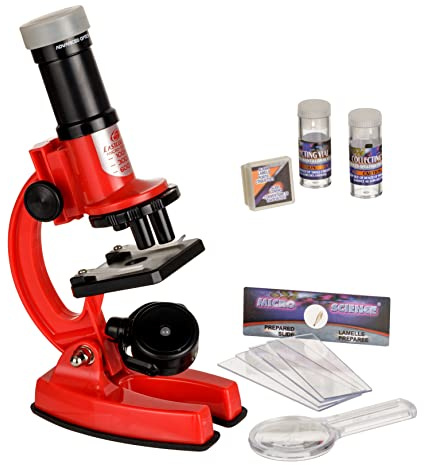 Baroni Toys Microscopio per Bambini 100x, 300x, 600x, Kit Microscopio 33 pezzi, Vetrini, Lente d’Ingrandimento, Gioco per Bambini e Principianti, 8+