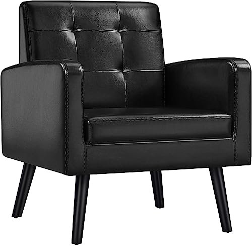 Yaheetech Ohrensessel Sessel mit Armlehnen, Bequem und Modern, Fernsehsessel Relaxsessel Wohnzimmer Clubsessel Sofa 136 KG belastbar Schwarz
