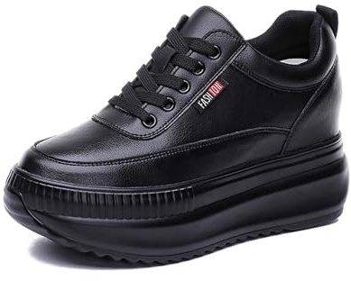 MIXSEN Chaussures Femmes Compensees Baskets à Plateforme en Cuir Sneakers Respirantes Confortable Outdoor Casual Walking Chaussures(Noir,39EU)