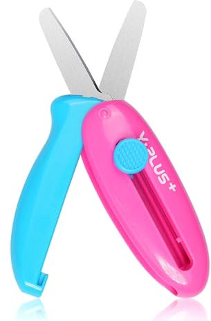 Safety Scissors for Kids, Retractable Small Scissors for Toddler Craft Ages 3-5 2-4 1-3, Cute Pink Toddler Craft Preschool - Pink