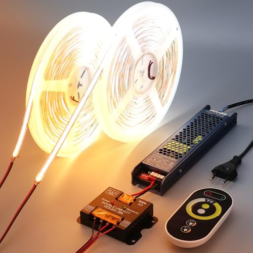 BENLUN Striscia LED COB CCT 24V 20 metri (10 metri×2), 2700K-6500K Bianca Strisce LED Dimmerabile, Luci LED 10W/M CRI 93 con Telecomando e Alimentatore per Camera da Letto, Cucina, Stanza
