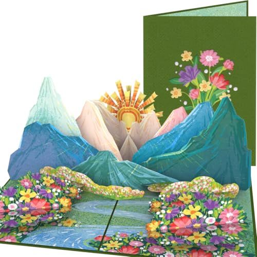 PopLife® Biglietto pop-up 3D con prato e montagne di fiori selvatici – Thank You, Happy Anniversary, Floral Birthday, Nature Valentine, biglietto di ringraziamento, Get Well, per amanti delle