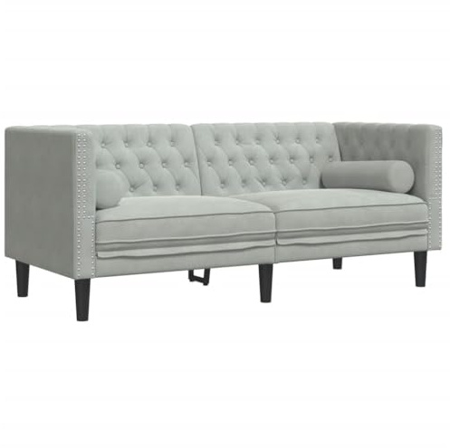 vidaXL Sofá Chesterfield 2 plazas con Cojines Terciopelo Gris Claro