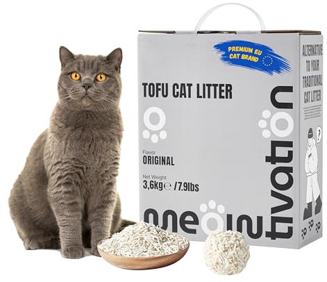 Litière pour Chat au Tofu - Agglomérante, d’Origine Végétale avec Cosses de Pois, Biodégradable, 99% sans Poussière, Contrôle Optimal des Odeurs, Jetable dans Toilettes, Parfum Original, 1 x 3,6 kg