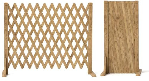 Nisorpa Lot de 2 clôtures extensibles en bois massif - Treillis extensible sur pied - Longueur réglable de 34 à 160 cm - Clôture rétractable pour intérieur et extérieur - Clôture de jardin extensible