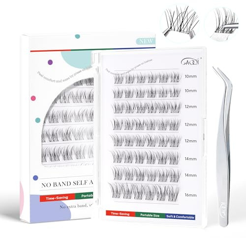 GAQQI Self Adhesive Eyelash Clusters, Natural Pre Glued Lashes 10-16mm,LACE
