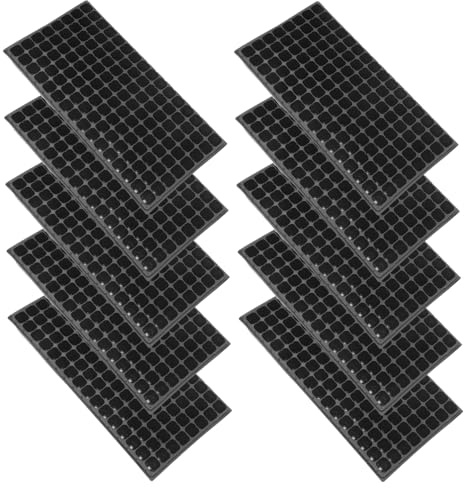 HANABASS Bandeja para Germinar De Plástico 128 Celdas para Jardinería Interior y Exterior, Contenedor para Plantar Alta Ventilación, Liviana y Resistente, Color Negro, Paquete De 10 Unidades, 80 g