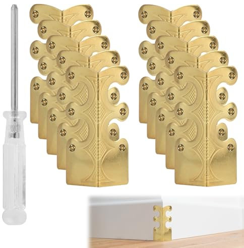 LUCTHY Skiffers Vintage Metal Corner Protectors, 10Pcs Decorative Furniture & Baseboard Edge Guards with Screwdriver and Screws for Living Room, Bedroom, Kitchen (Easy Install) (Gold, One size)