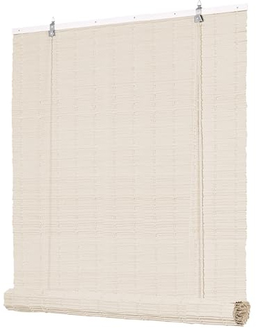 Deswell PE-Bambusoptik-Rollo Wetterfest B80 x H160 cm Cremeweiß, Outdoor-Rollo für Fenster & Tür mit Seitenzug, Sonnen- & Sichtschutz mit UV-Schutz, für Innen- und Außenbereich Fensterrollo