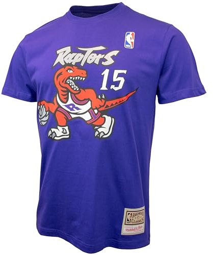 Mitchell & Ness NBA Name & Number T-Shirt - Toronto Raptors, Vince Carter, Größe L, Lila, 100% Baumwolle, Herren, Frauen, Kinder, Unisex, Frühling, Sommer, Herbst, Winter