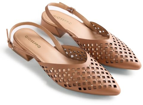 Gioseppo LAGOS - Zapatos de Tacón Estilo Salones Destalonados con Detalle de Tachas, Diseño Elegante y Confortable, Suela Flexible de Caucho, Color Cuero, Talla 39
