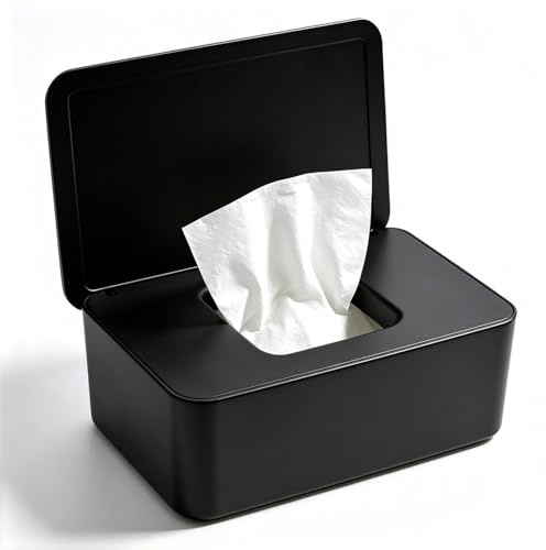 XxinXrong Wet Wipes Dispenser, Wet Wipes Dispenser Bracket, Wet Wipes Container Box Refillable, Wet Wipes Storage Box for Home Office Kitchen Bathroom to Keep Wipes Fresh and Clean（Black）