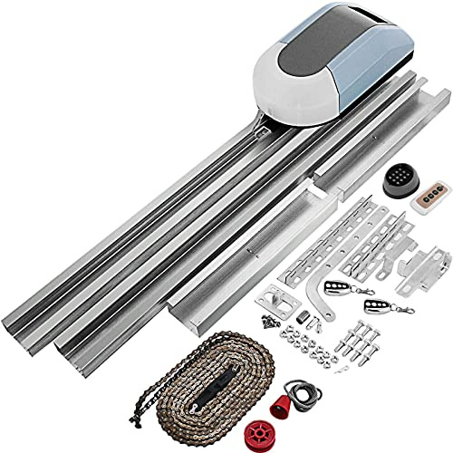 Motor de puerta corrediza, 1000N Abridor automático de la puerta del garaje Operador eléctrico Abres de puerta automática Kit de puertas deslizantes con 3 rieles 2 remotes