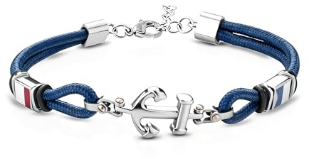Zordixon Bracciale da uomo ancora in acciaio inossidabile con accessori smaltati bandiera e catena corda blu - gioiello di moda maschile