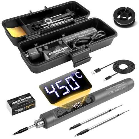 Flintronic Batterilödkolvset, USB trådlös lödkolvsats med LCD, 180 ℃ – 450 ℃ justerbara temperaturer, uppladdningsbar med 3 lödspetsar/lödpasta/lödtråd för reparation av svetsning