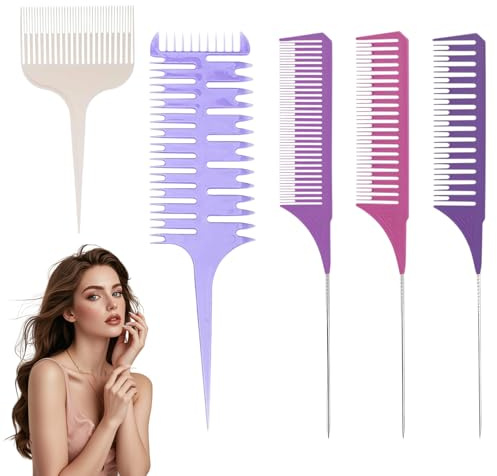 5 peines para mechas, peine de tallo de aguja, peine de peluquería, peine de mechas para el cabello, peine de mechas profesional, antiestático, peine de equilibrio para teñir