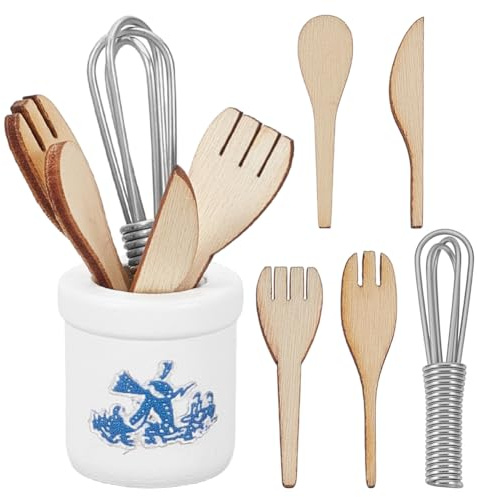 HOBBIESAY 2 sets 1:12 miniatura utensilios de cocina accesorios decorativos casa de muñecas mini batidor tazón juego de vajilla, cubiertos, paisaje, jardín de hadas, decoración, manualidades, regalo