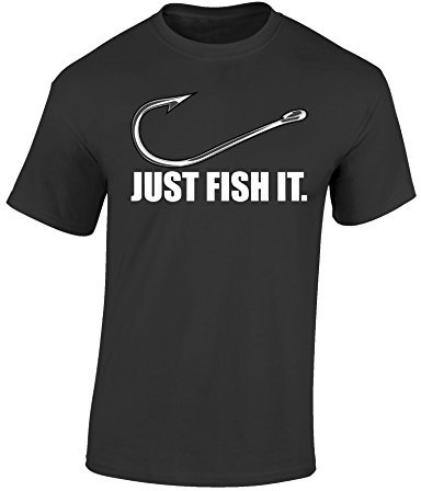 Baddery Angler T-Shirt: Just Fish It - Geschenk für Angler - Angelbekleidung - Anglershirt (S) Mausgrau