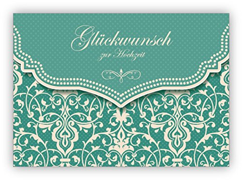 Schöne Hochzeitskarte mit Vintage Damast Muster in edlem hellblau türkis: Glückwunsch zur Hochzeit • edle Glückwunsch Grußkarte um dem Brautpaar zu gratulieren