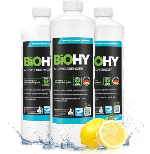 BiOHY Detergente multiuso (3 bottiglie da 1l) | Detergente universale professionale delicato per la casa e l’auto | Completamente biodegradabile (Allzweckreiniger)