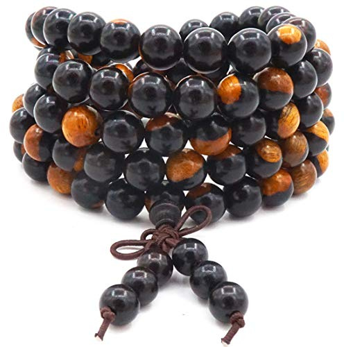 8 mm 108 perline di preghiera Mala Bracciale sandalo nero in yin e yang, collana da meditazione Buddha Buddha in legno, Taglia unica, Legno
