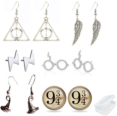 PPX 6 Paires Symbols Set de Boucles d'oreilles Couleur Argent,avec Boîte à Bijoux