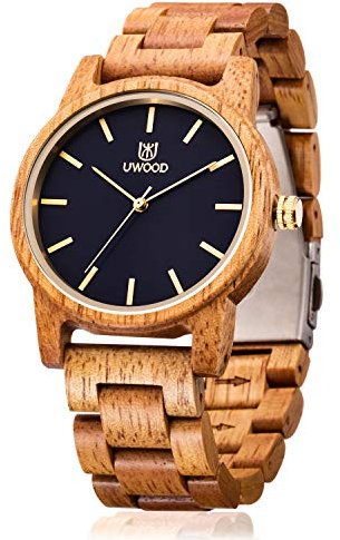 MUJUZE Herren Holzuhr mit Japanischem Uhrwerk – Analog Quarz Armbanduhr mit Leuchtzeigern – Holzarmbanduhr für Männer – Geschenkidee (MUJUZE07 Mango)