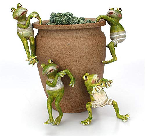 Warooma 4 Stück Cartoon-Kletter-Frösche, Pflanzgefäß, Tier-Aufhänger, Dekorationen, Frosch-Figur für Büro, Schreibtisch und Haus, Garten, Topf-Dekoration