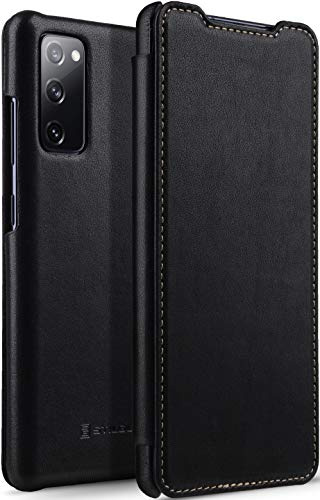 STILGUT Schutzhülle kompatibel mit Samsung Galaxy S20 FE, seitlich aufklappbar, aus echtem Leder, Nappa Schwarz