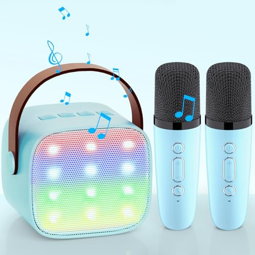 Máquina de karaoke con 2 micrófonos, [Versión Premium] Wowstar Portátil Bluetooth Karaoke Máquina para Niños Adultos con Efectos Cambiantes de Voz y Luces LED Regalos para Niños Niñas (Azul)