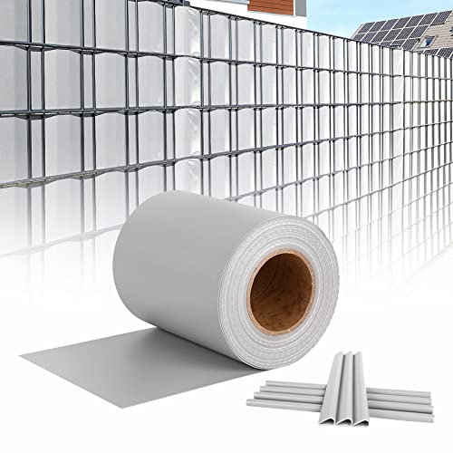 VA-Cerulean Tiras de protección visual de PVC para esteras de doble varilla, valla de PVC con lámina para vallas, protección contra el viento, valla de jardín, opaca, gris (70 m x 19 cm)