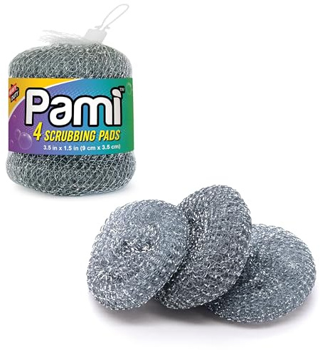 PAMI Heavy Duty Stainless Steel Sponge Scrubber Non-Scratch Metal Sponges Kitchen Metal Scratch Pads for Pots Pans Pack of 4