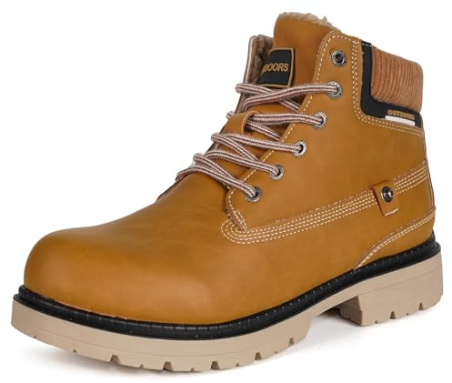 Gaatpot Mixte Bottes en Cuir Chaussures d'hiver Chaudes,Jaune foncé,44 EU