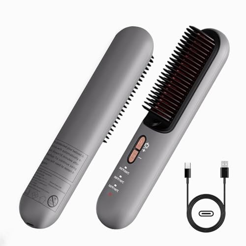 Cepillo alisador de pelo inalámbrico, cepillo alisador de pelo portátil mejorado para mujeres con tamaño de viaje, peine de iones negativos 2 en 1,recargable tipo C