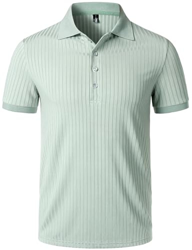 JEMITOP Men's Stretch Knit Slim Fit Polo Shirts Summer Casual Lightweight Short Sleeve Ribbed Collar Muscle Golf Shirt Light Green L