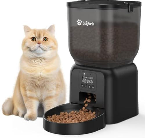 Olfjurk Automatic Cat Feeder, 4L Timed Auto Dry Cat Food Dispenser Programmable Control 1-6 Meals | Dual Power Supply with Desiccant Bag