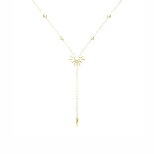 JOOTUEPO Chaîne longue en Y, Collier multi-rangs or 14 carats, Chaîne longue élégante, longueélégante/avec pendentif en forme de soleil, pour femmes/Ensemble de chaînes/Bijoux simples