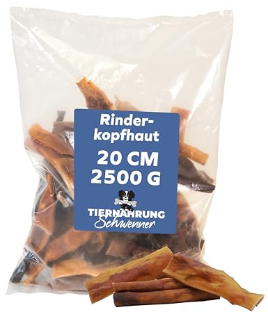 Tiernahrung Schwenner - Peau de tête de bœuf séchée pour chiens - Snacks pour chien - Soin dentaire pour chien - 2500 g 20 cm