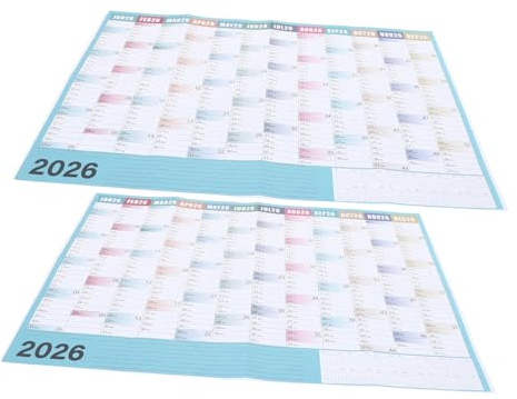 VILLFUL Lot De 2 Grands Calendriers Annuels Mensuels Familiaux Géants Muraux Janvier-Décembre 2026 Calendrier Annuel 2026 Agenda Mural Affiche