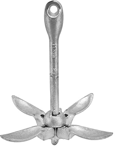 Ancla de rezón plegable, accesorio para barcos con 4 ganchos, ancla de barco plegable de acero al carbono para canoas y kayaks, rezón resistente de 1,5 kg con diseño plegable (Plata (acero al carbono
