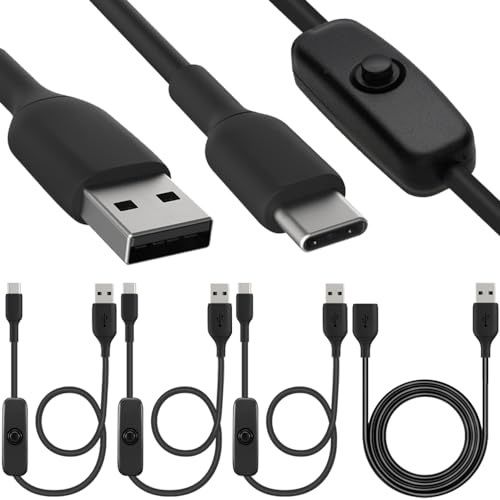 HAAMNING7 USB-laddningskabel med på/av-knapp, USB C-hane till USB A hane snabbladdningskabel med omkopplare för Raspberry Pi 4 med USB-hane till hona kabel (3-pack)