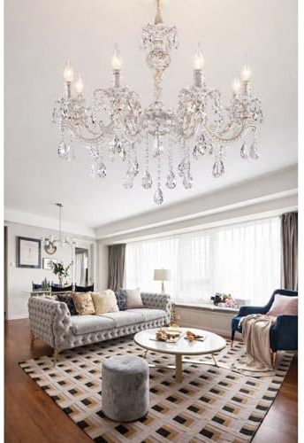 TEKHOME Lampadario Classico in Cristallo 8 Luci E14, Stile Elegante per Soggiorno e Sala da Pranzo, Ø68cm – A01-8