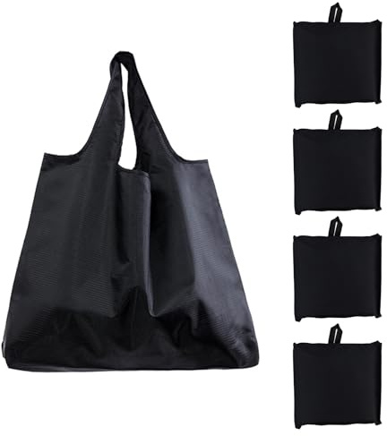 Tinsellns Juego de 4 Bolsas de Compra Plegables - Bolsas de Tela Oxford, Ecológicas y Reutilizables, Perfectas para Compras, Pícnic y Camping, 53 x 64 cm
