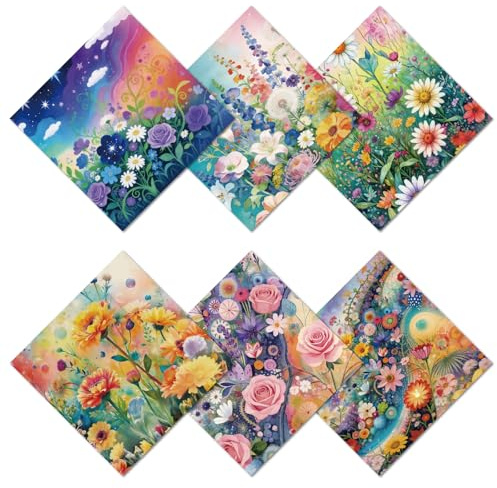 CREATCABIN 6 chiffon de Nettoyage pour Lunettes en Microfibre à Motif Floral Réutilisable et Épais Doux Multicolore Lavable pour Appareils Photo Téléphones Portables Écrans Lunettes Cadeau 15.5x15.5cm