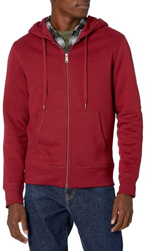 Amazon Essentials Chaqueta de Felpa con Cremallera Completa (Disponible en Tallas Grandes y Largos Especiales) Hombre, Rojo Oscuro, L