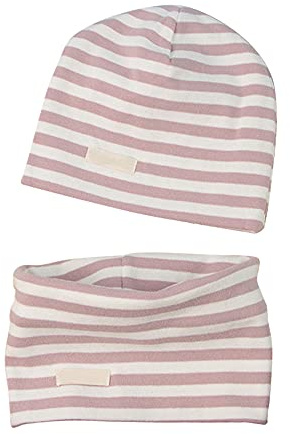 LACOFIA Set di Berretto e Sciarpa Colletto per Bambina Cappello a Maglia per Neonata Cotone Cappello e Sciarpe Bandana da Bambina Striscia Rosa 3-7 Anni