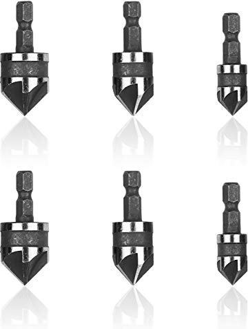 BELIOF 6 Pcs Fraisoirs Tranchant Ø 12 16 19 MM Queue Hexagonale Fraise à Noyer Fraise Conique Foret Chanfreiner 90° avec Tige Hexagonal pour Bois PVC Plastique Aluminum