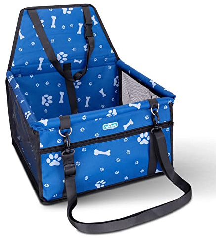 Nobleza Seggiolino Auto per Cani Piccola Taglia e Gatti, Trasportino Cane Auto con Tasca con Cerniera e Cintura di Sicurezza, Impermeabile e Pieghevole, Rete Traspirante, 40x34x25cm, Blu