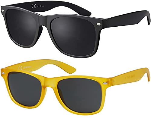 La Optica B.L.M. Occhiali da sole unisex uomo e donna UV400 Retro Vintage – Set nero opaco/miele